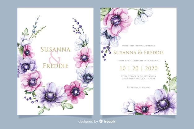 Bruiloft uitnodiging sjabloon met bloemen