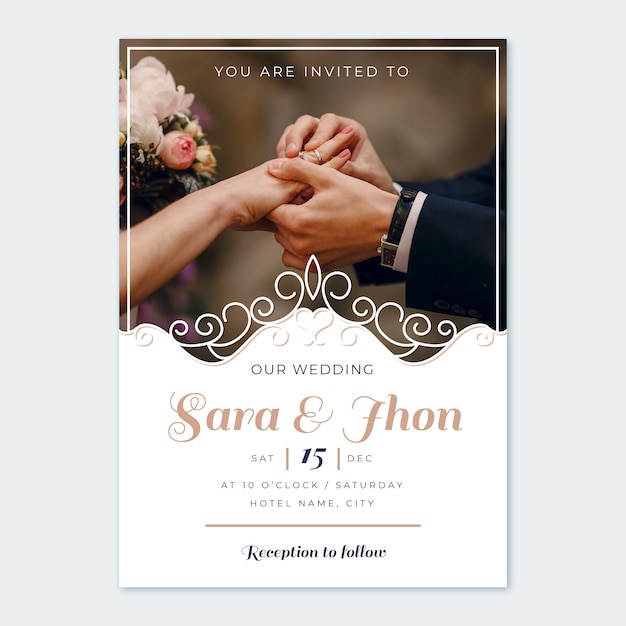 Gratis vector bruiloft uitnodiging sjabloon met foto