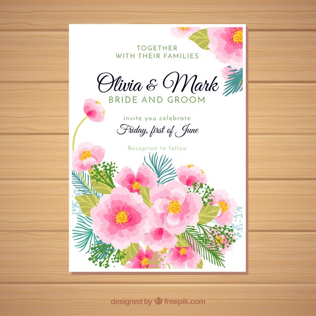 Bruiloft uitnodigingskaart met florale ornamenten