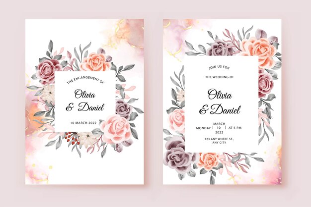 bruiloft uitnodigingskaart met prachtige aquarel bloem