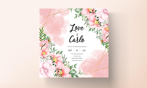 bruiloft uitnodigingskaart met prachtige aquarel roze bloem