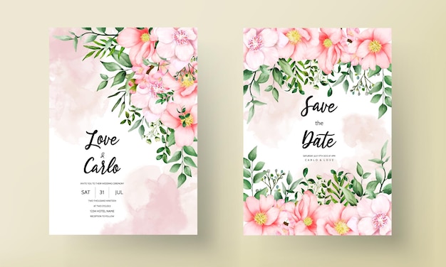 Bruiloft uitnodigingskaart met prachtige aquarel roze bloem