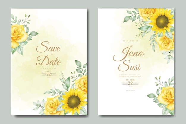 Bruiloft uitnodigingskaart met zonnebloem aquarel