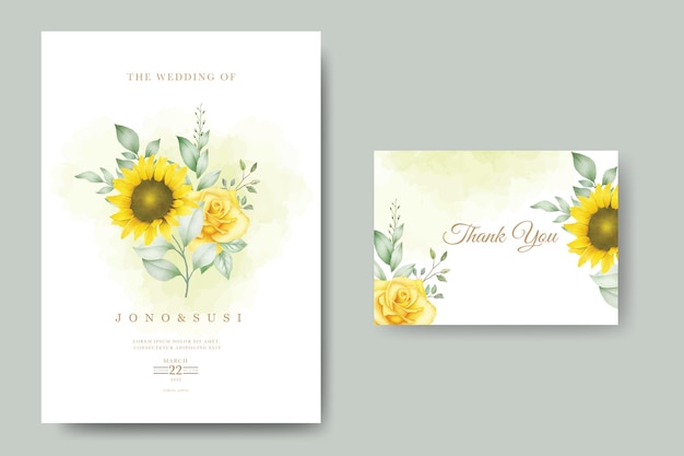 Bruiloft uitnodigingskaart met zonnebloem aquarel