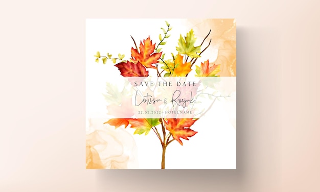 bruiloft uitnodigingskaart set met prachtige esdoornbladeren