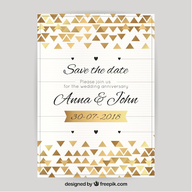 Bruiloft verjaardagskaart in gouden stijl
