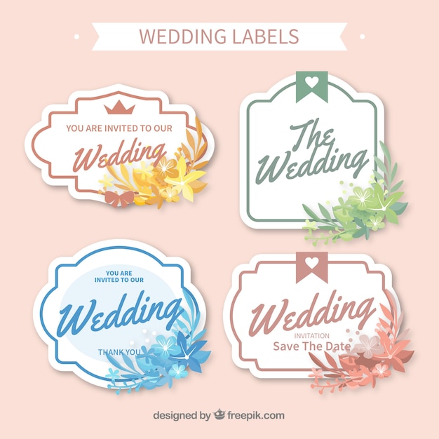 Gratis vector bruiloftlabel pakket in verschillende kleuren