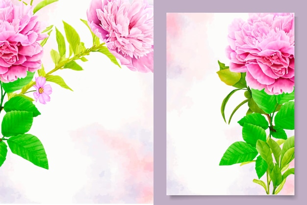 Gratis vector bruiloftskaart met prachtige roze en groene aquarel bloemen