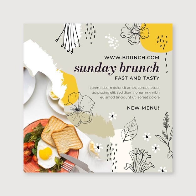 Gratis vector brunch flyer sjabloon met foto