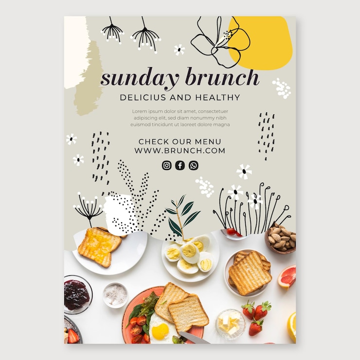 Gratis Vector brunch poster sjabloon met foto