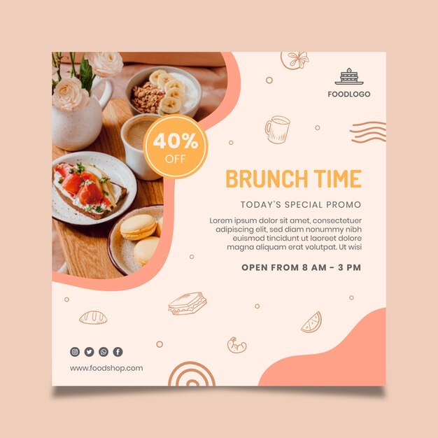 Brunch vierkante flyer sjabloonontwerp