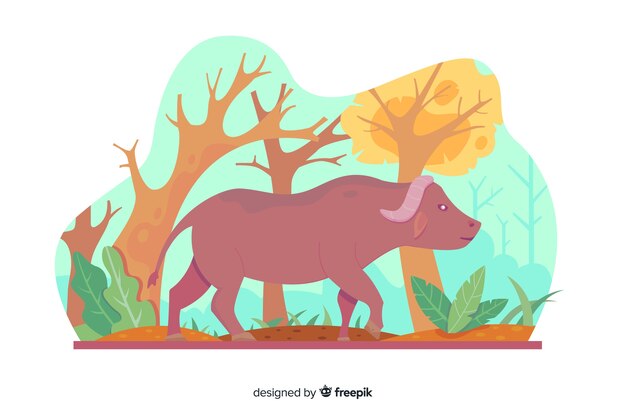 Gratis vector buffalo cartoon in de natuur