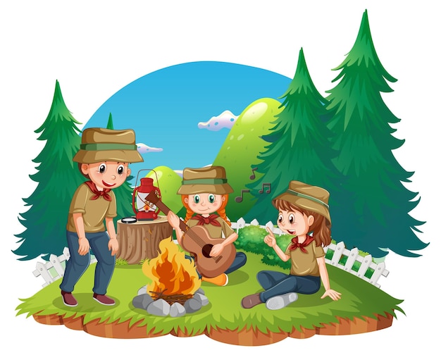 Gratis vector buiten kamperen met scout kids