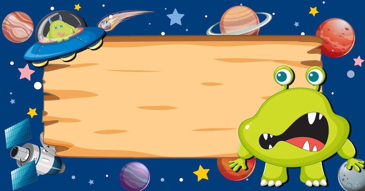Gratis Vector buitenaards monster op het houten grenskader van de ruimte