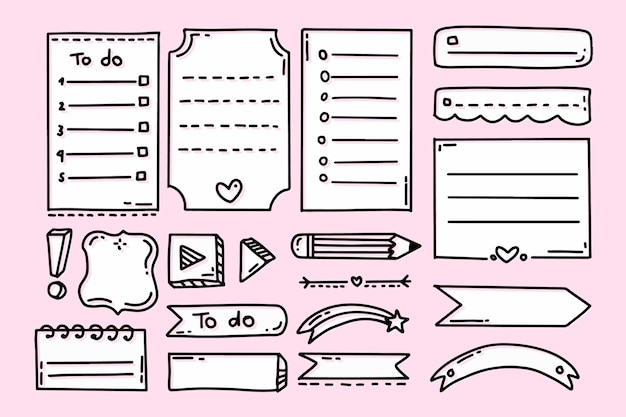 Gratis vector bullet journal-elementen met roze achtergrond