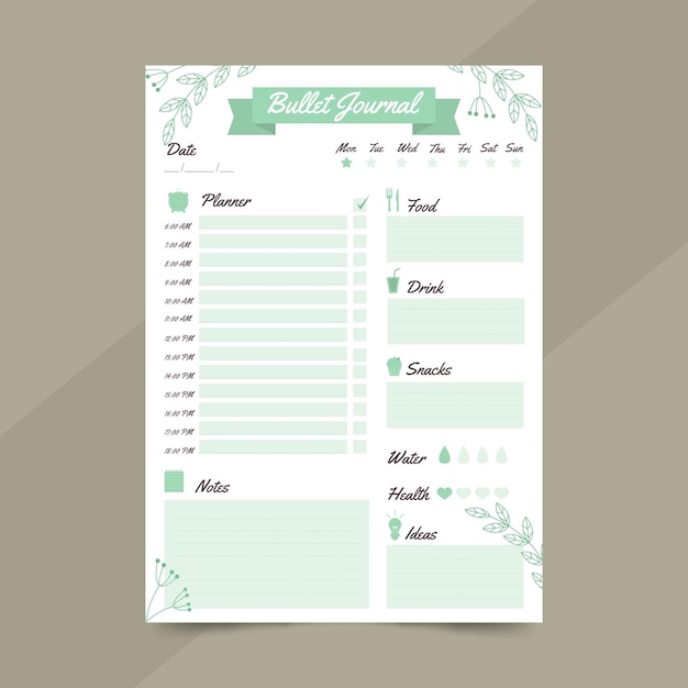 Gratis vector bullet journal planner-sjabloon