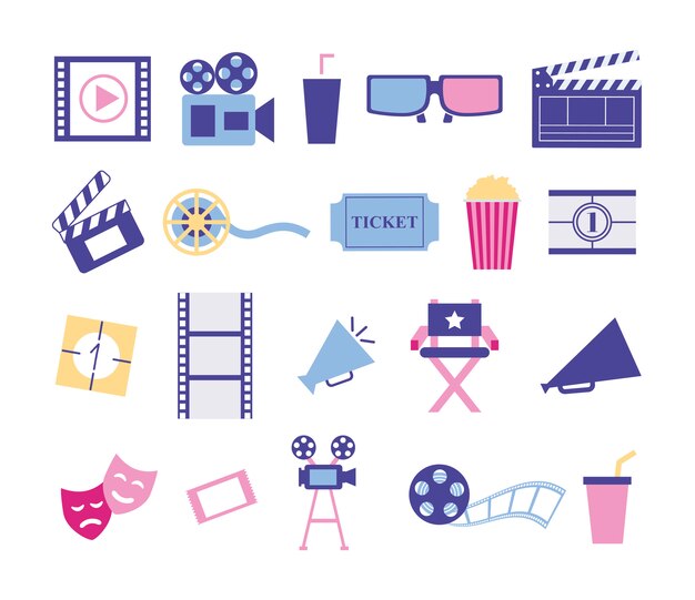 Bundel van cinema entertainment set pictogrammen