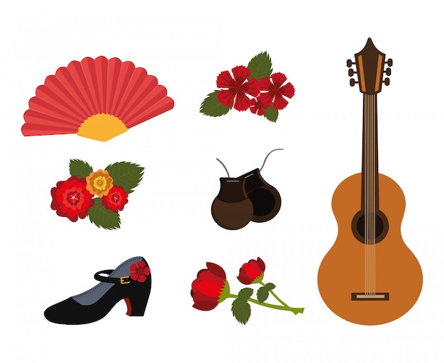 Gratis vector bundel van dans flamenco en set pictogrammen