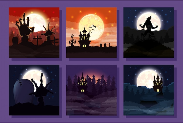 Gratis vector bundel van halloween-scènes