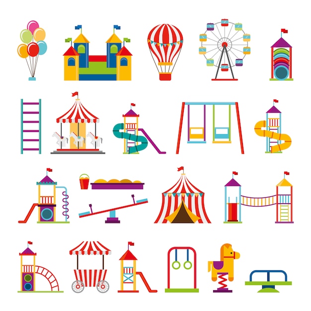 Gratis vector bundel van set pretpark pictogrammen