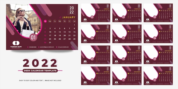 Bureaukalender 2022 sjabloon modern en eenvoudig ontwerp