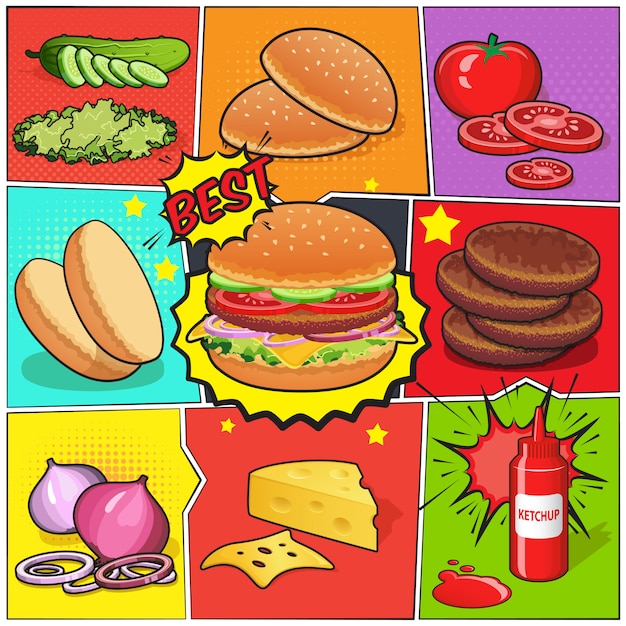 Gratis vector burger comic book-pagina