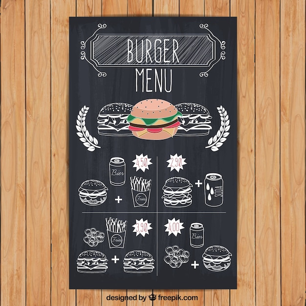 Gratis vector burger menu in de hand getekende stijl