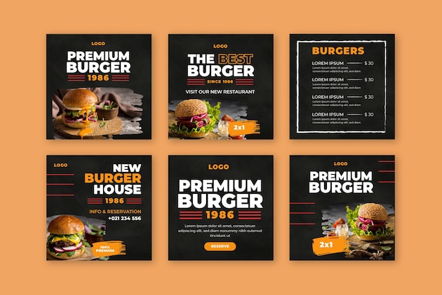 Gratis vector burgers restaurant instagram-berichten