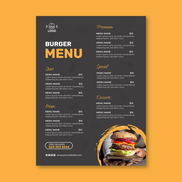 Burgers restaurant menusjabloon