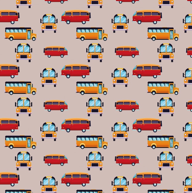 Bus en bestelwagen cartoons patroon achtergrond
