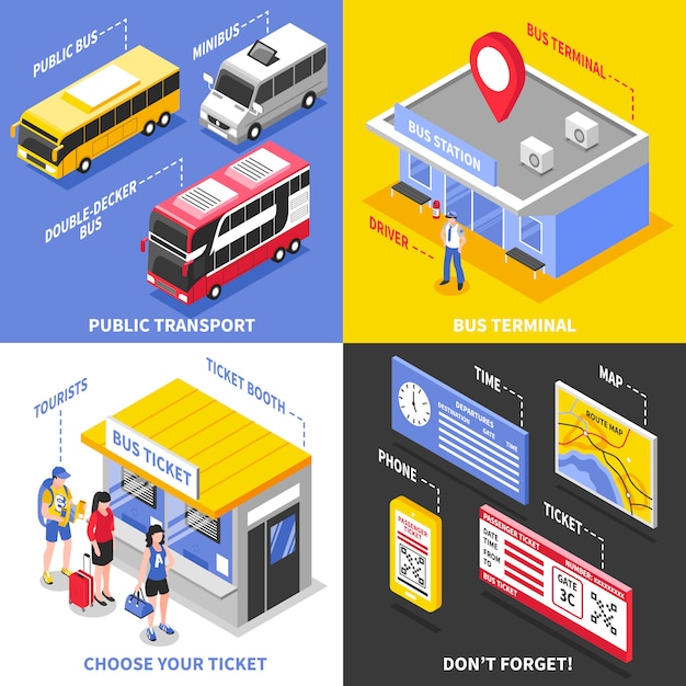 Gratis vector bus terminal isometrische ontwerpconcept