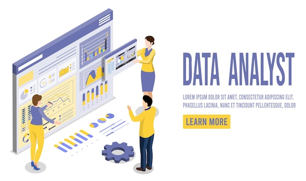 Business analyse technologie concept isometrische vectorillustratie proces werken met grote database