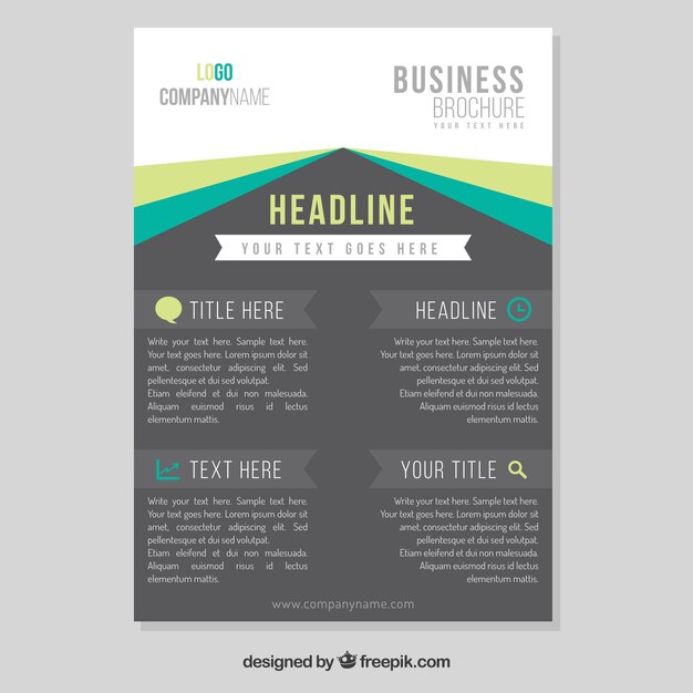 Business brochure sjabloon met groene en blauwe details