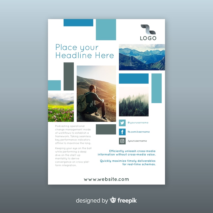 Gratis Vector business flyer met mozaïekfoto&#39;s