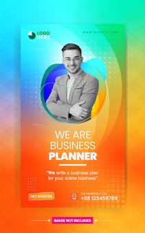 Business planner marketing promotiebureau flyer ontwerp en corporate social media banner sjabloon Premium Vector