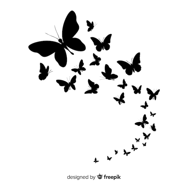 Butterfly zwerm silhouet achtergrond Premium Vector