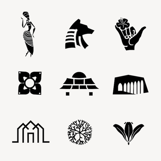 Gratis vector bw pictogram vectorillustratie voor branding set