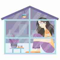 Gratis vector cabin koorts illustratie met vrouw