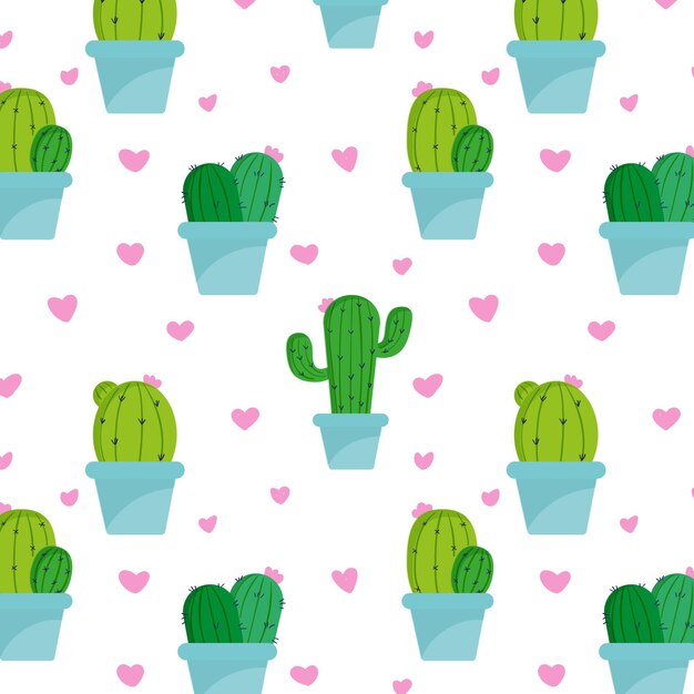 Gratis vector cactus en hartenpatroon