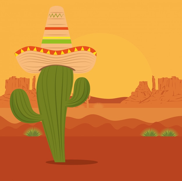 Cactus met hoed in de woestijn