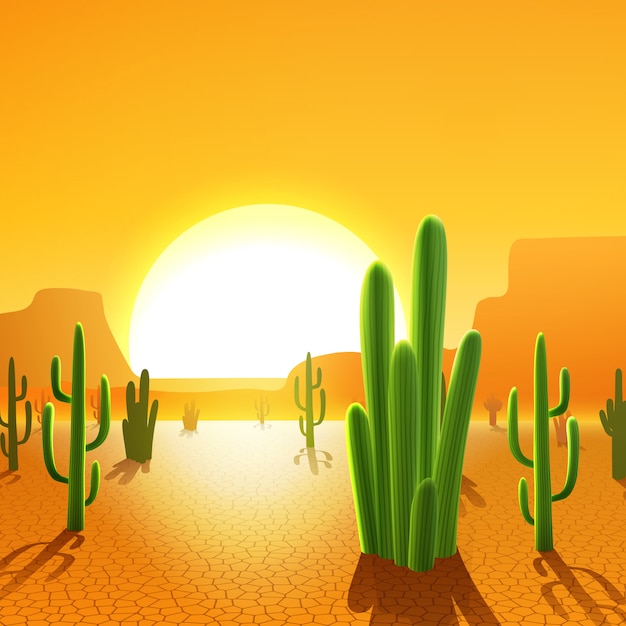 Gratis vector cactusplanten in de woestijn