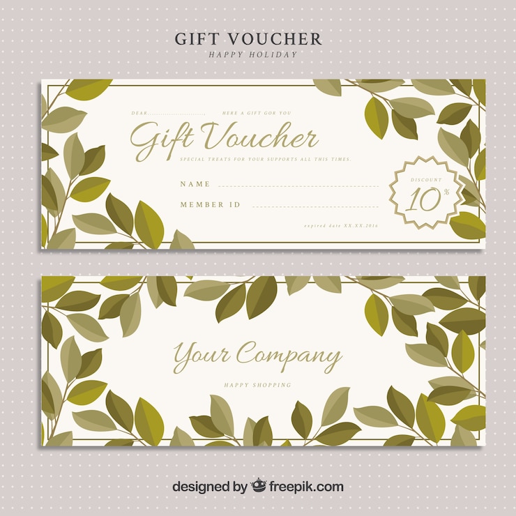 Gratis Vector cadeaubon met groene bladeren