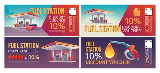 Gratis vector cadeaubon voor tankstation in cartoonstijl