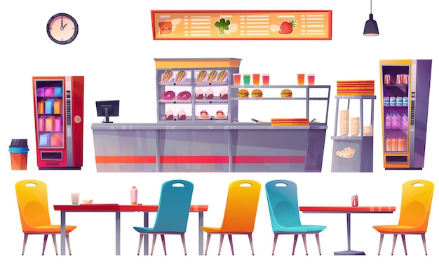 Gratis vector cafetaria schoolkantine interieur set