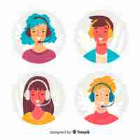 Gratis vector call center agent-avatarcollectie met plat ontwerp