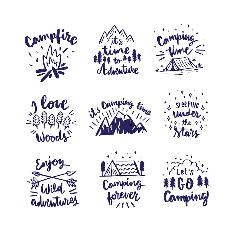 Gratis Vector camping & avonturen belettering collectie