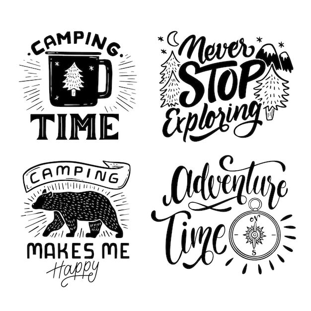 Gratis vector camping & avonturen belettering collectie