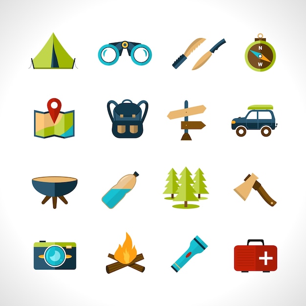 Gratis vector camping pictogrammen instellen