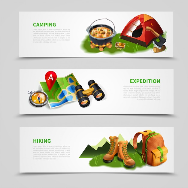 Camping realistische banner set