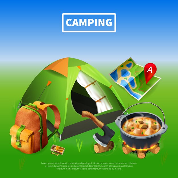 Camping realistische gekleurde sjabloon